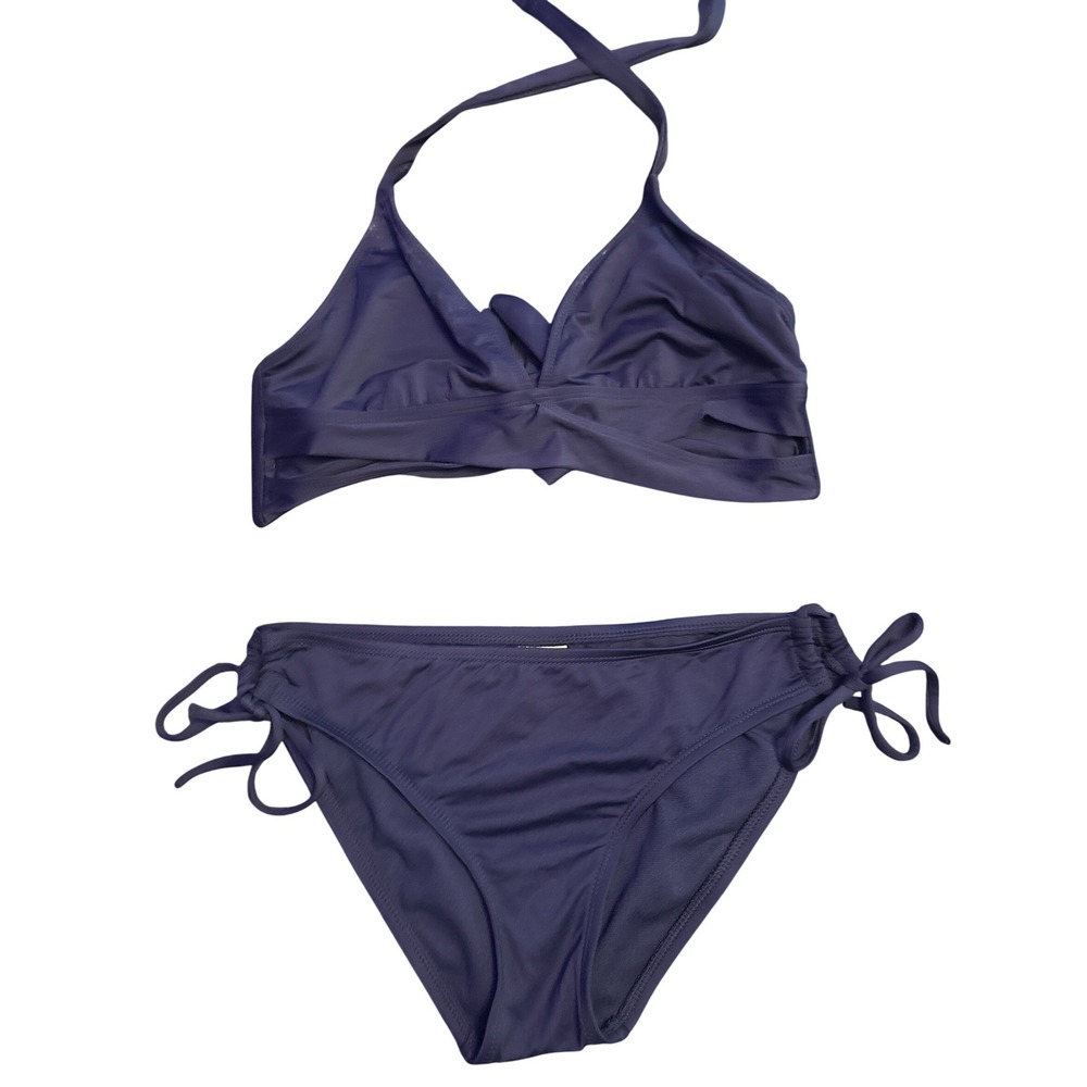 Kona Sol Women's Navy Blue Halter Bikini Swimsuit Set‎ Side Tie Bottom Size M